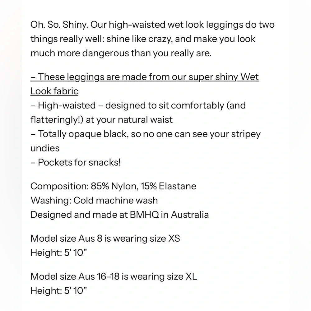 Blackmilk Wet Look High Waisted Pocket Black Leggings Small - Picture 8 of 11